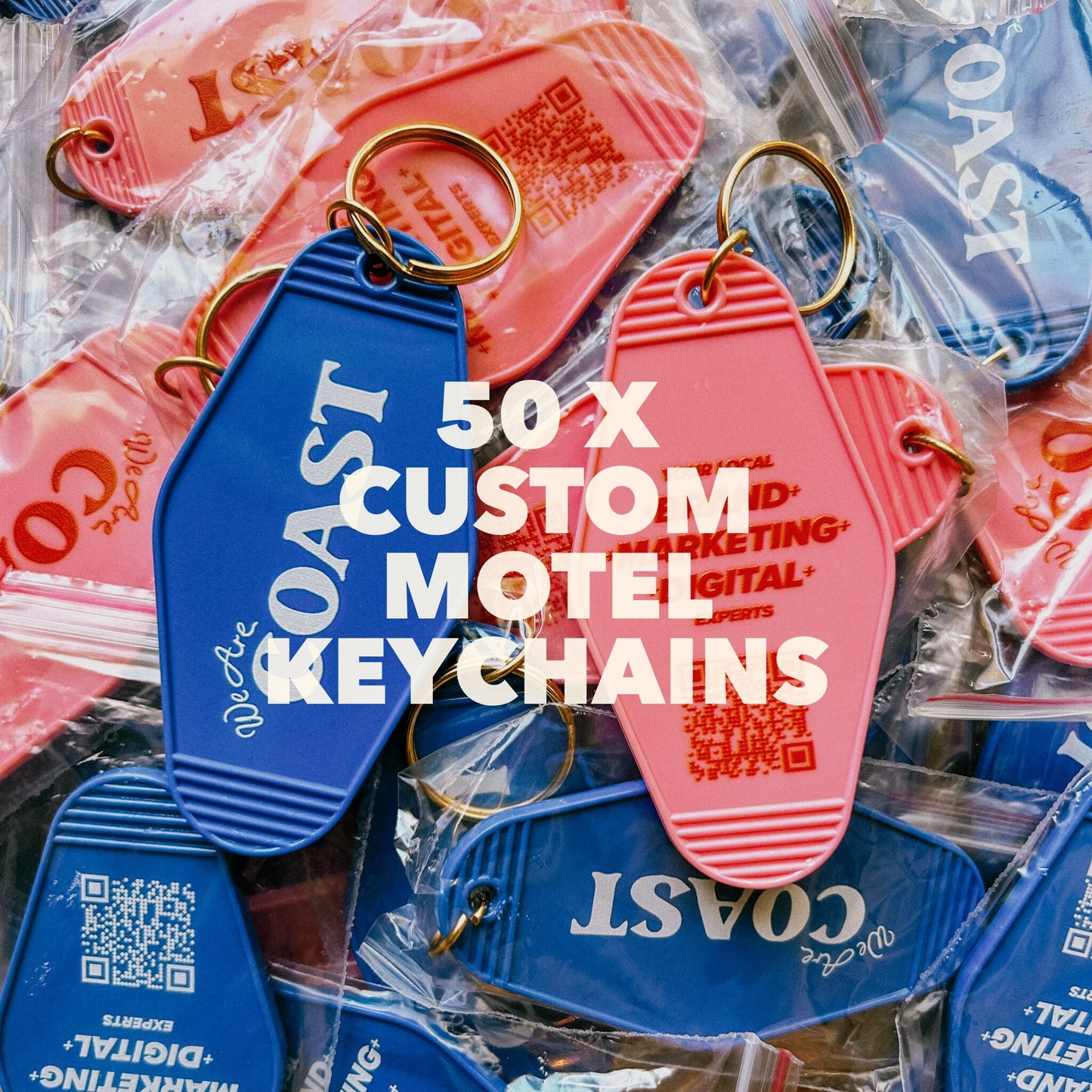 50 x Custom Printed Motel Keychains