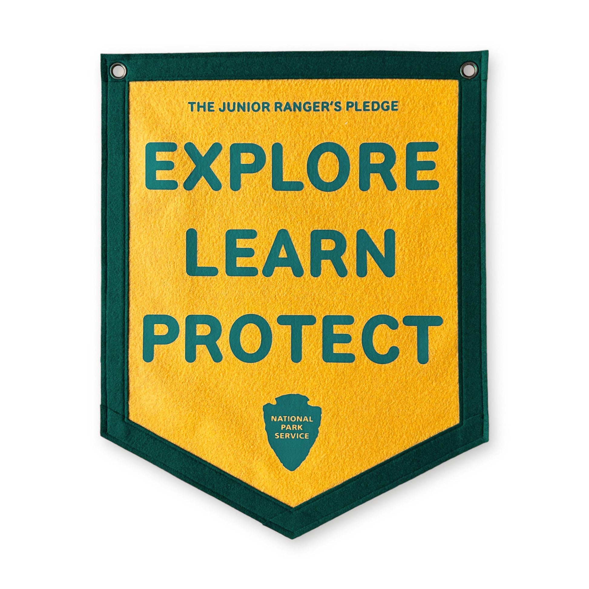 Junior Ranger Pledge 5-sided Banner | Explore Learn Protect | Felt Pennant Flag Banner | Vintage Banner | Wall Decor | Wall Hanging