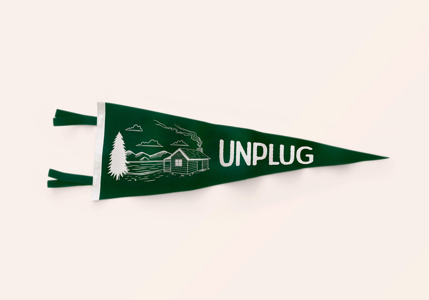 Unplug Pennant | Travel Felt Pennant Flag Banner | Vintage Camping & Hiking Style | Wall Decor