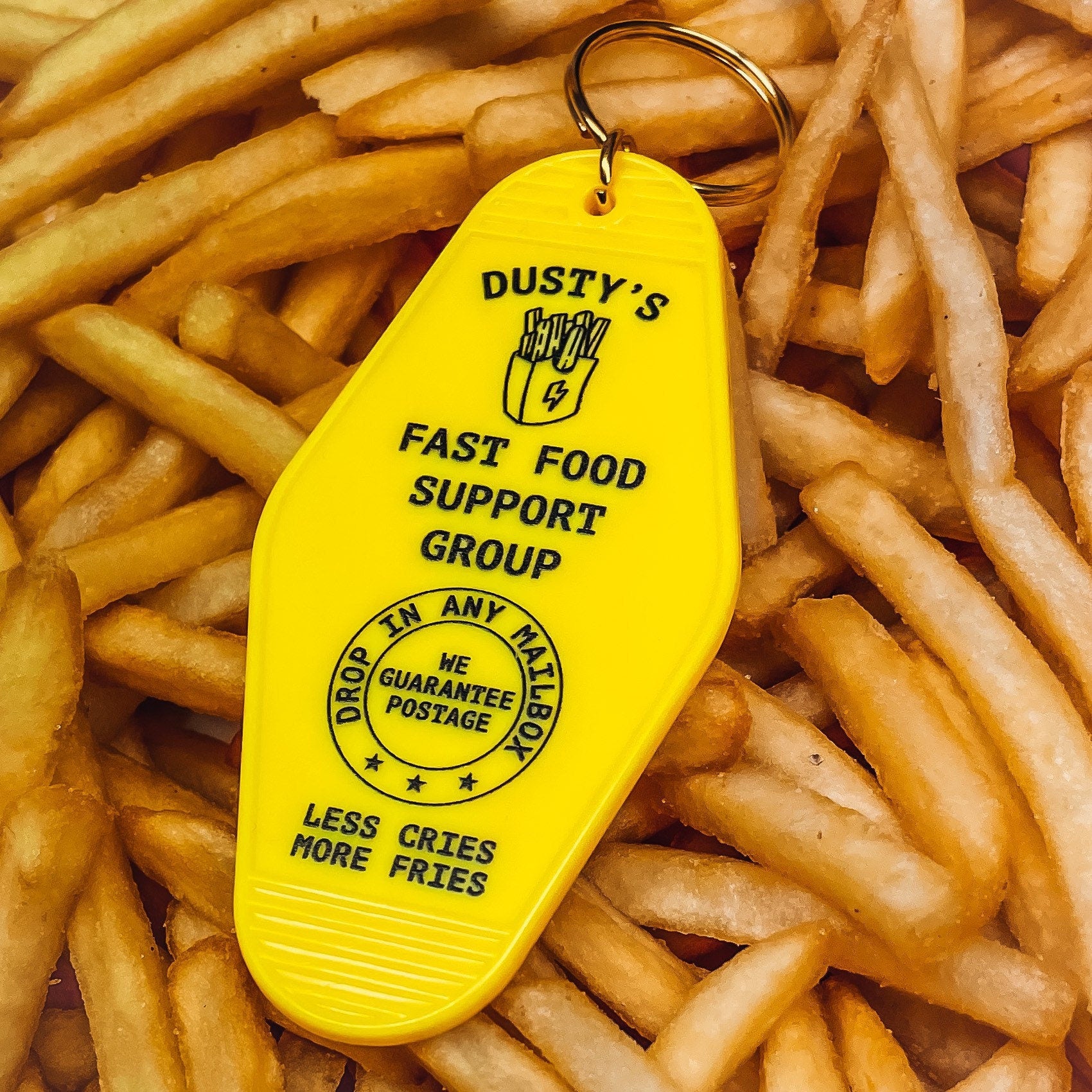 Fast food support group Motel Keychain | Hotel room key | Less Cries More Fries