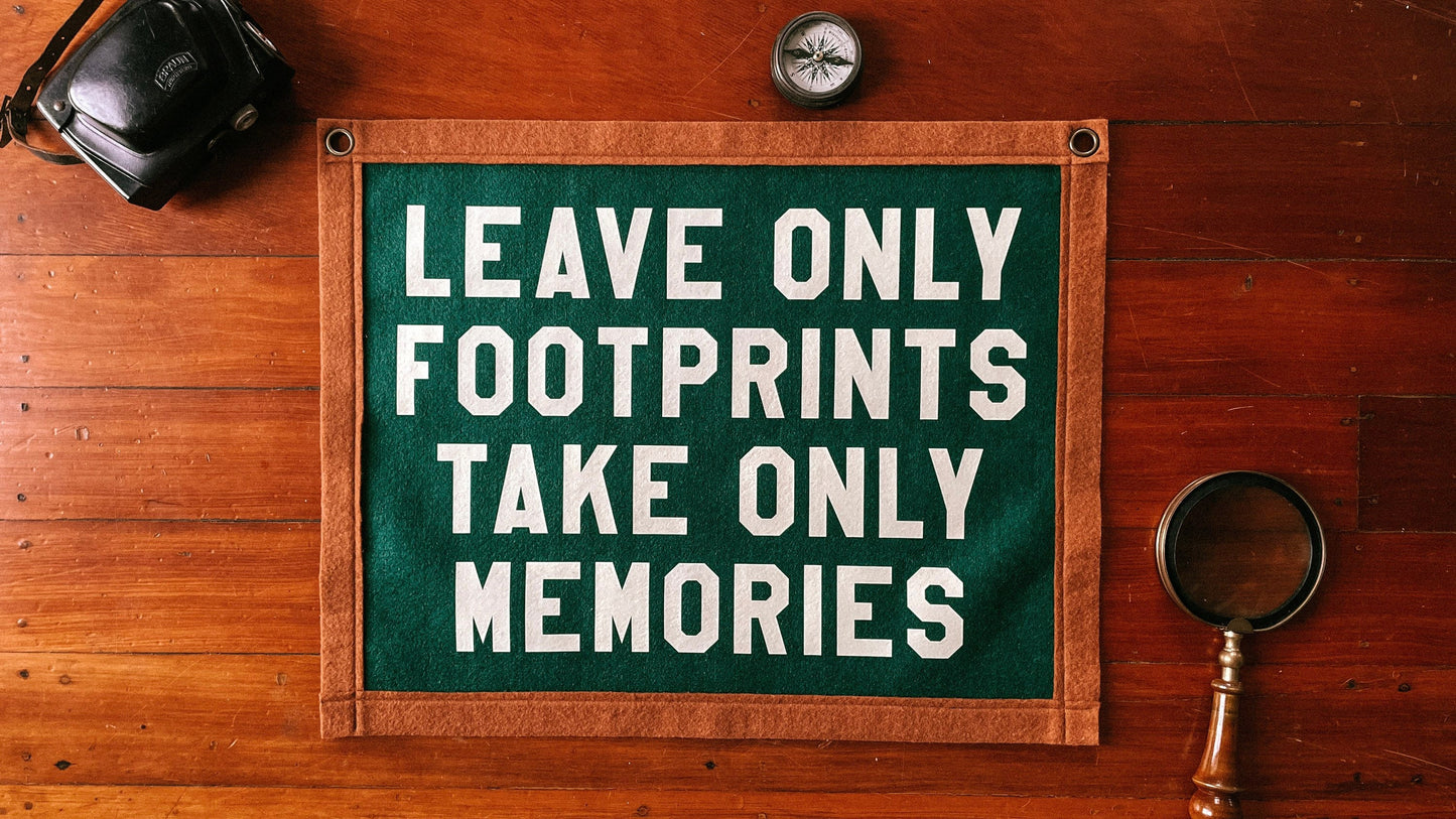 Leave only footprints take only memories | Travel Felt Pennant Flag Banner | Vintage Banner | Wall Decor | Wall Hanging