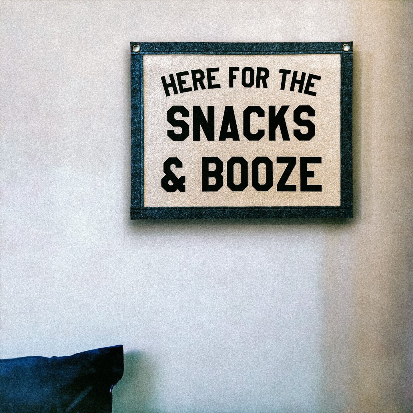 Here for the Snacks and booze Banner | Felt Pennant Flag Banner | Vintage Banner | Wall Decor | Wall Hanging