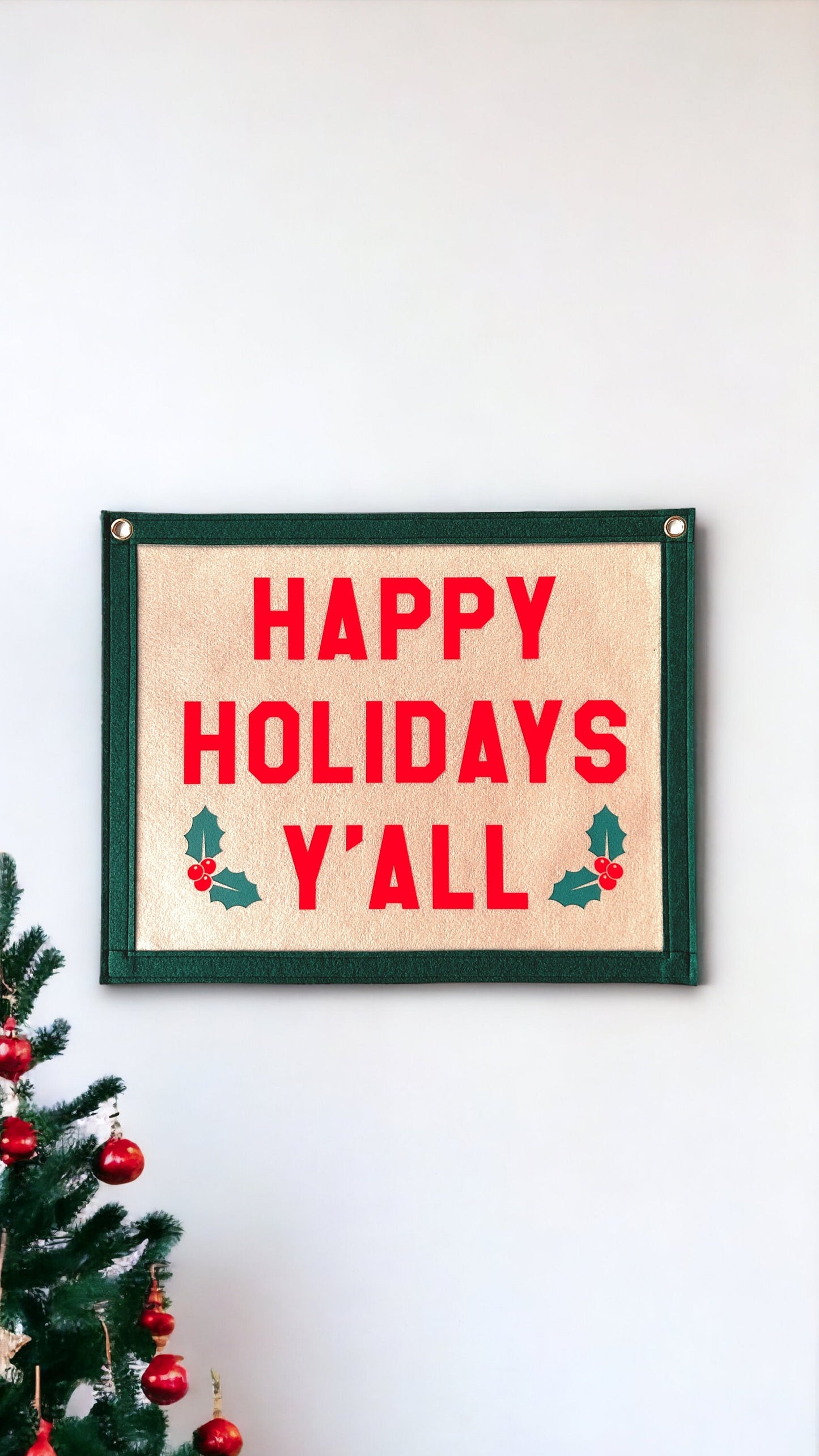 Happy Holidays Y’all Felt Banner | 50cm x 40cm Camp Flag | Pennant | Christmas Decor