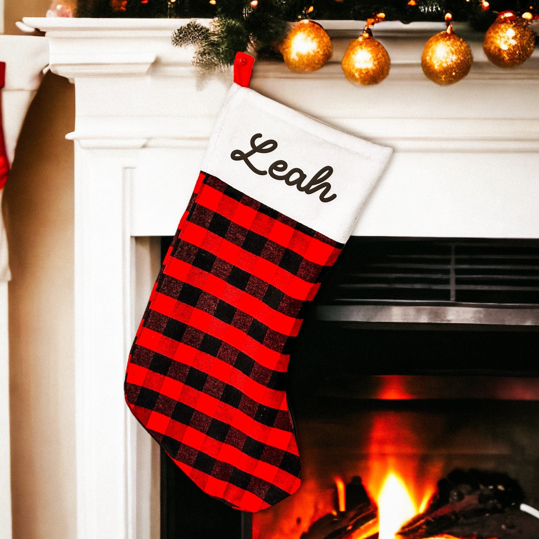 Personalised Christmas Gift Stocking | Red and Black Check Custom Santa Sack